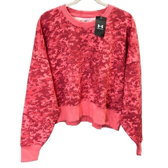 Under Armour Rival Fleece Camo pink Crew Sweatshirt size large - Picture 2 of 16
